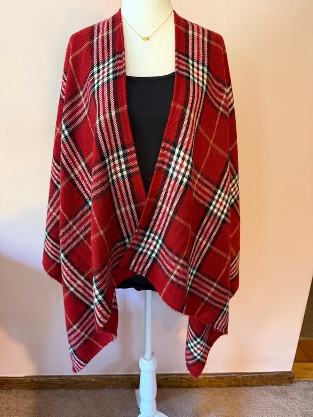 Red Plaid Wrap Shawl